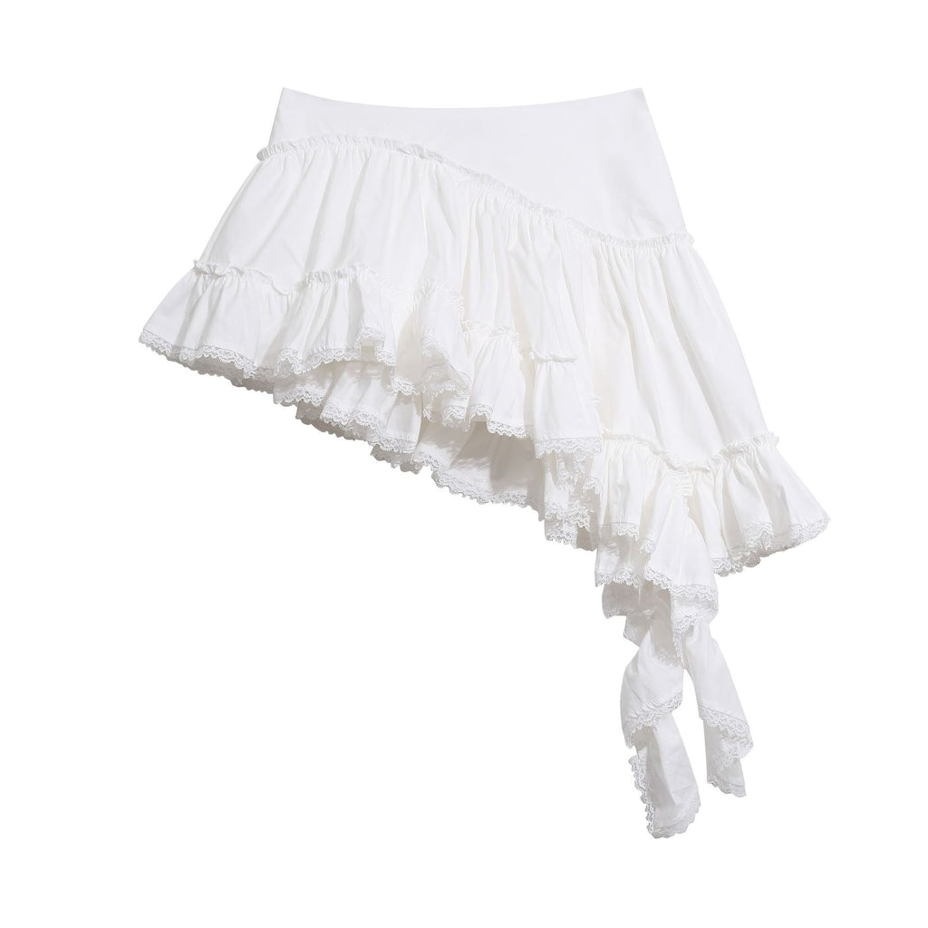 Heavy Lace Patchwork Irregular Mini Skirt Multi-layer Ruffle Sweet Spicy Versatile Midi Skirt