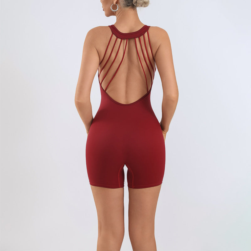 Fitness Compression Full-Body Shorts with Built-in Bra, High-Elasticity Quick-Dry Sports Bodysuit for Running and Yoga, Backless Design