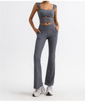 Fashion Stripe Breathable Quick-Dry Yoga Tank Top with Cross V-Waist Flared Pants for Outdoor Sports and Casual Yoga Wear
