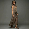 Bohemian Beach Vacation Strapless Knit Cami Dress Set Long Dress Two-Piece