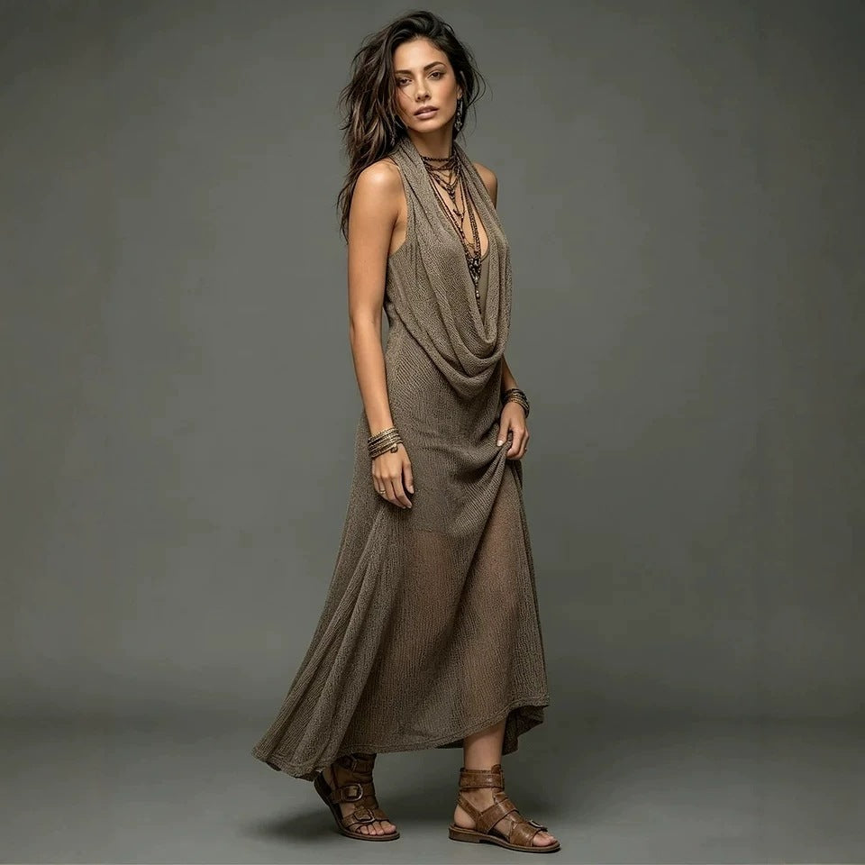 Bohemian Beach Vacation Strapless Knit Cami Dress Set Long Dress Two-Piece