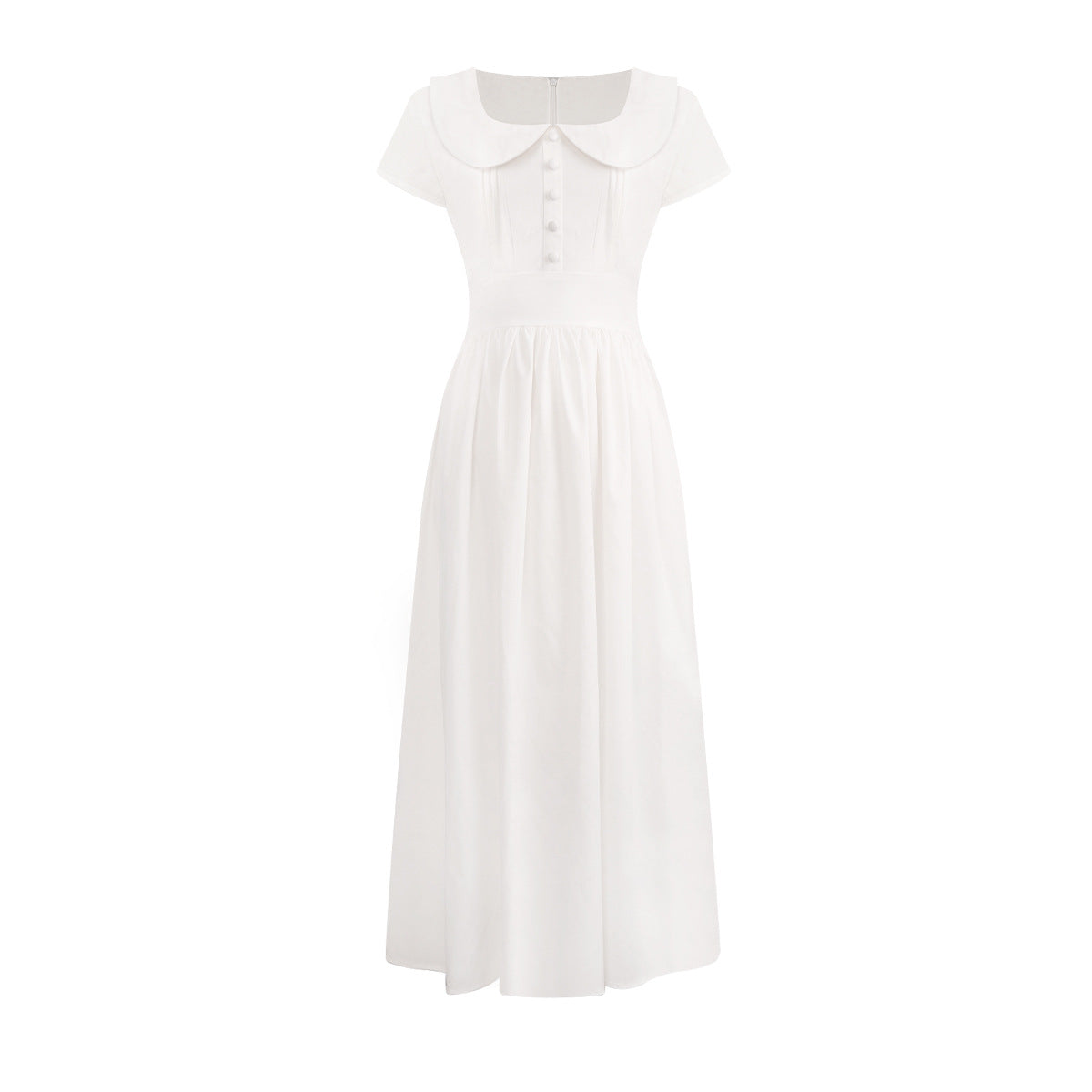 ElegantFeminine Peter Pan Collar Fitted Dress Long Dress