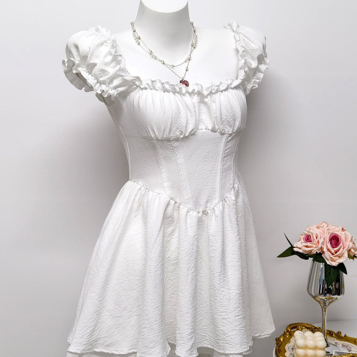 Square neck short sleeved dress