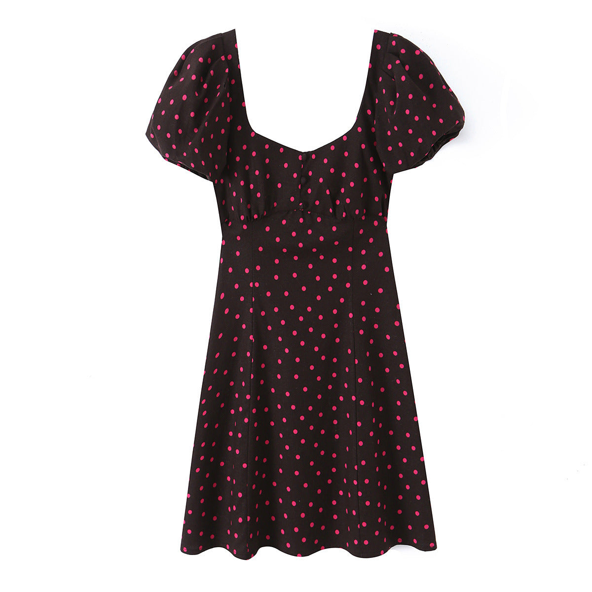 Wave dot bubble sleeve linen dress