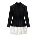 Commuting style elegant velvet patchwork long sleeved dress
