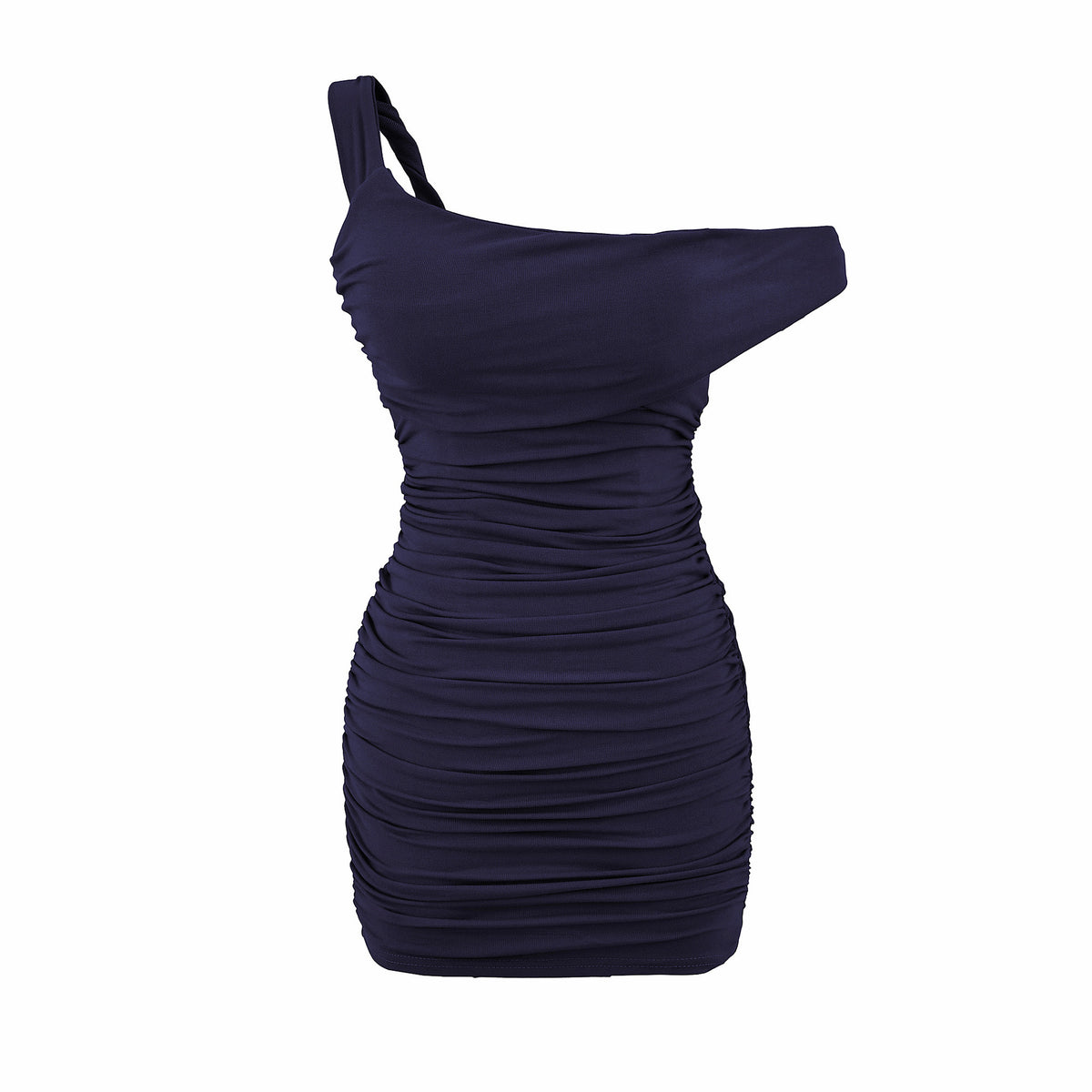 Ruched Irregular Pad-Set Asymmetrical Strap Dress, Halter Neck Slim Fit Bodycon High-Waisted Short Skirt