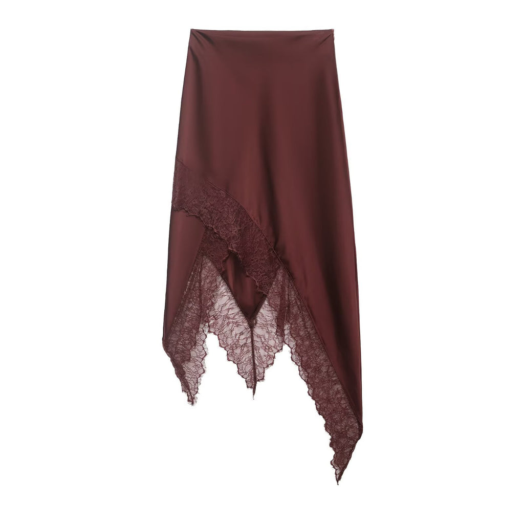 Spicy girl lace patchwork irregular mid length skirt
