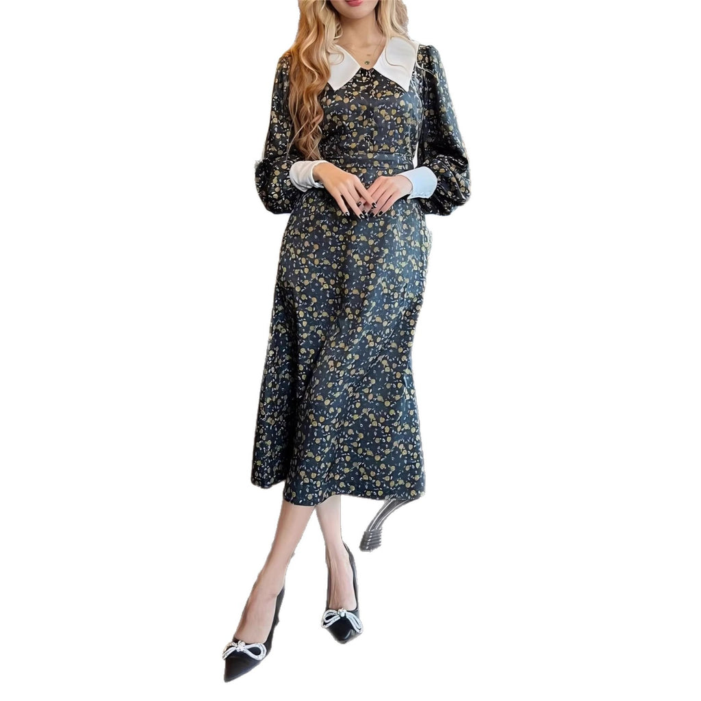 Long Sleeve Dress New Style Foreign Trade Women's Dress with Peter Pan Collar Elegant Style