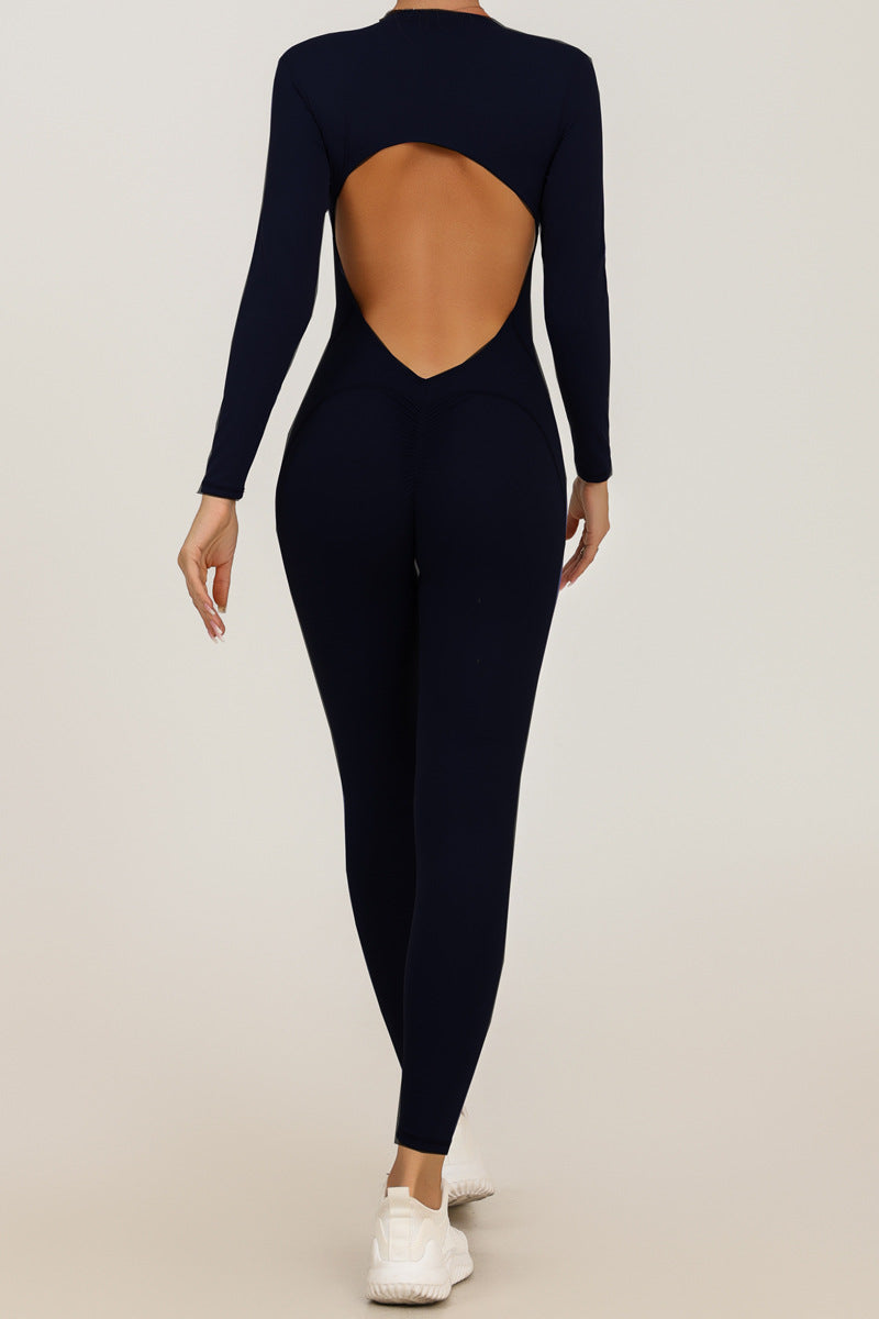 Fall and Winter New Style Zipper Long Sleeve Sheer Yoga Jumpsuit for Women, Daily Fitness and Exercise Full-Length Pants