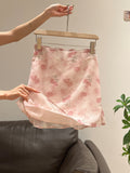 Pink Printed High-Waisted Flowy Midi Skirt for Women, Stylish Fitted Slimming Design