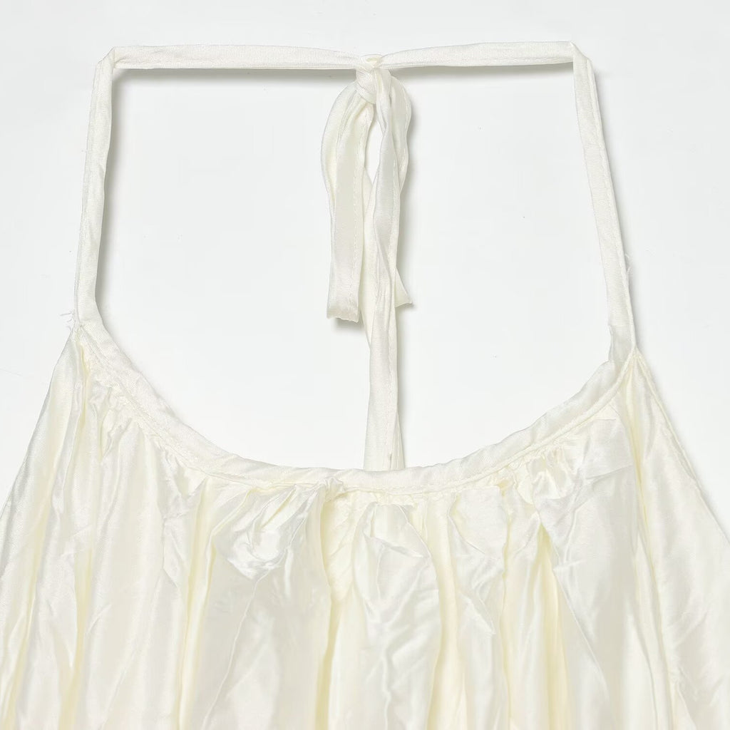 High cold pleated slimming hanging neck collar dress