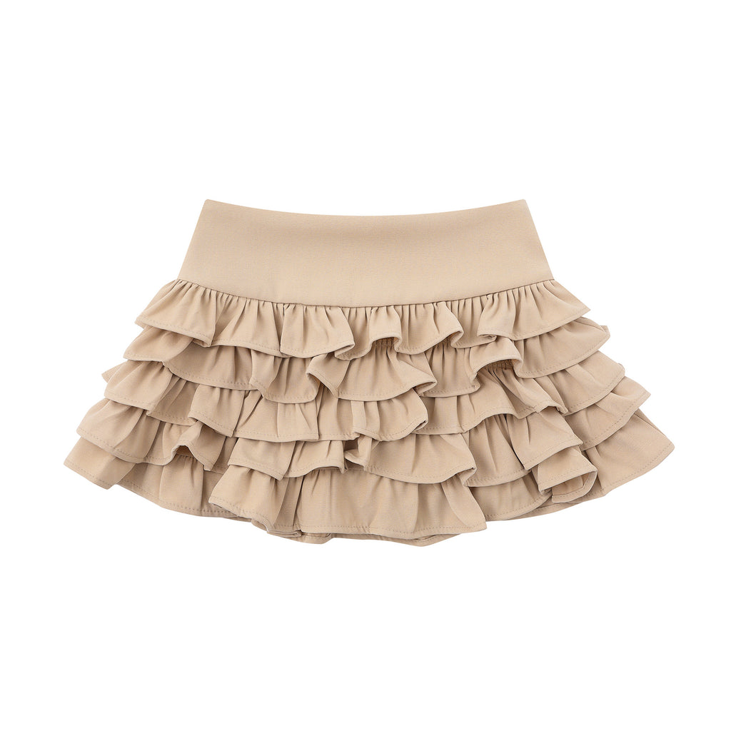 Layered Ruffle Skirt High Waist Solid Color Sweet Style Mini Skirt