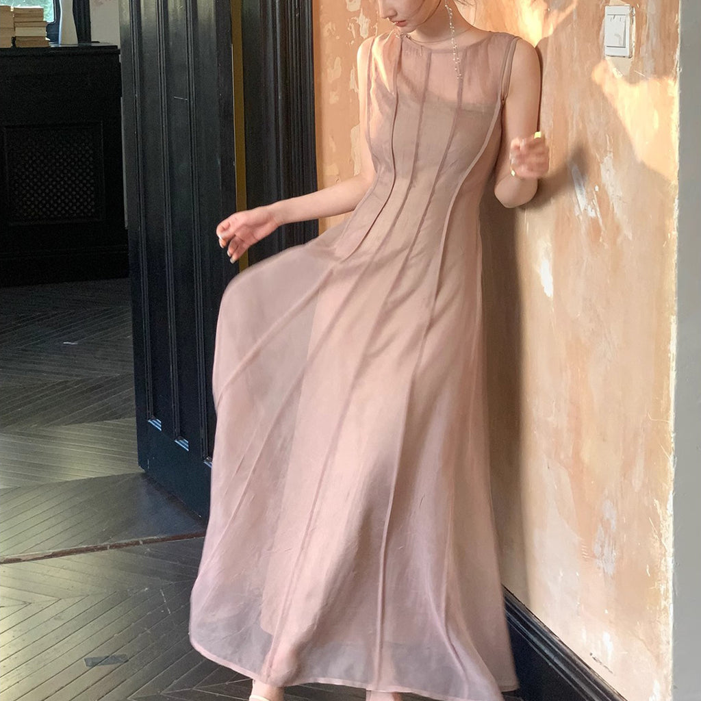 Elegant Pleated Chiffon Dress for Women Flowy Long Strapless Dress, Casual Office Style