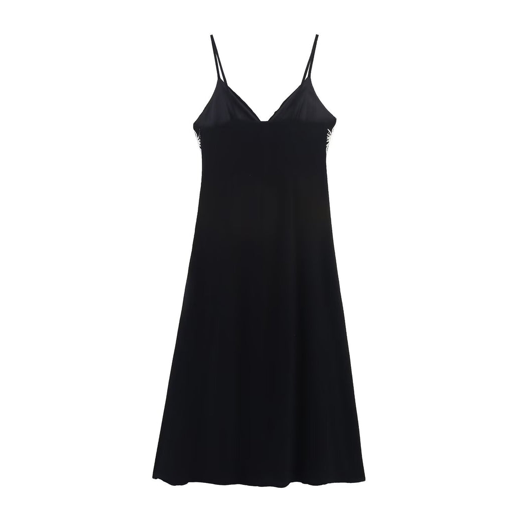 Embroidery V-Neck Sexy Backless Strap Long Dress for Women  Dress Elegant Design A-Line Dress