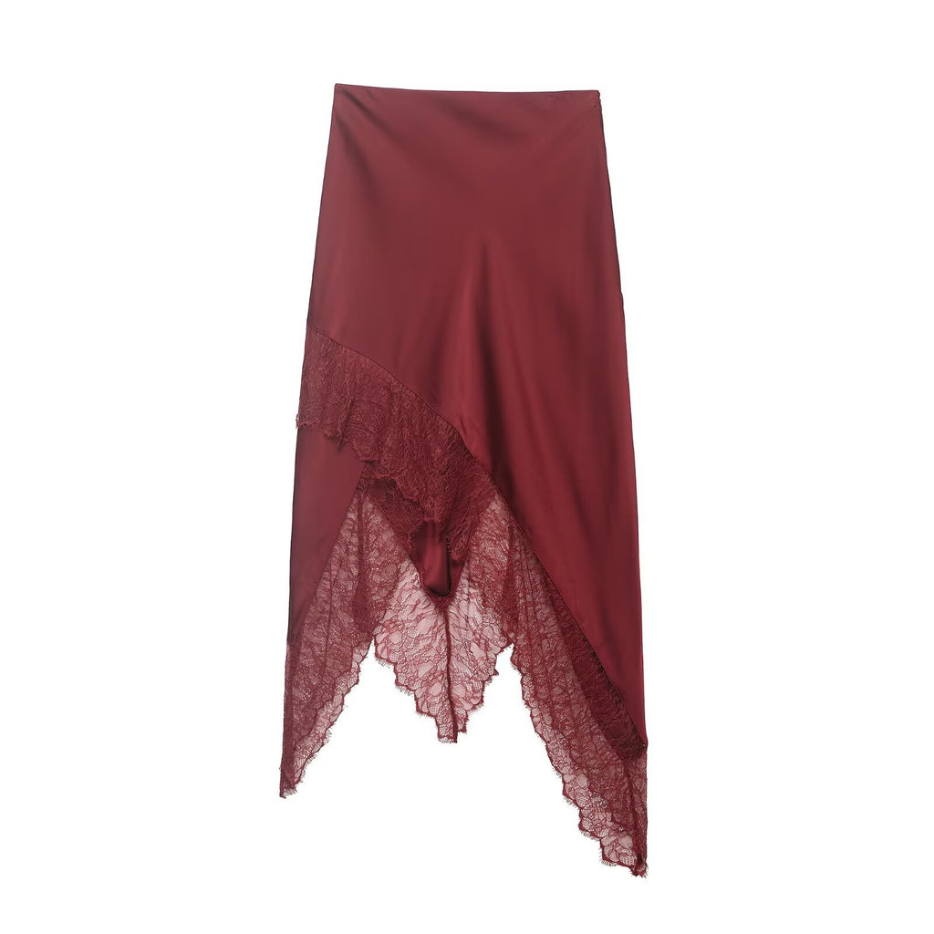 Spicy girl lace patchwork irregular mid length skirt