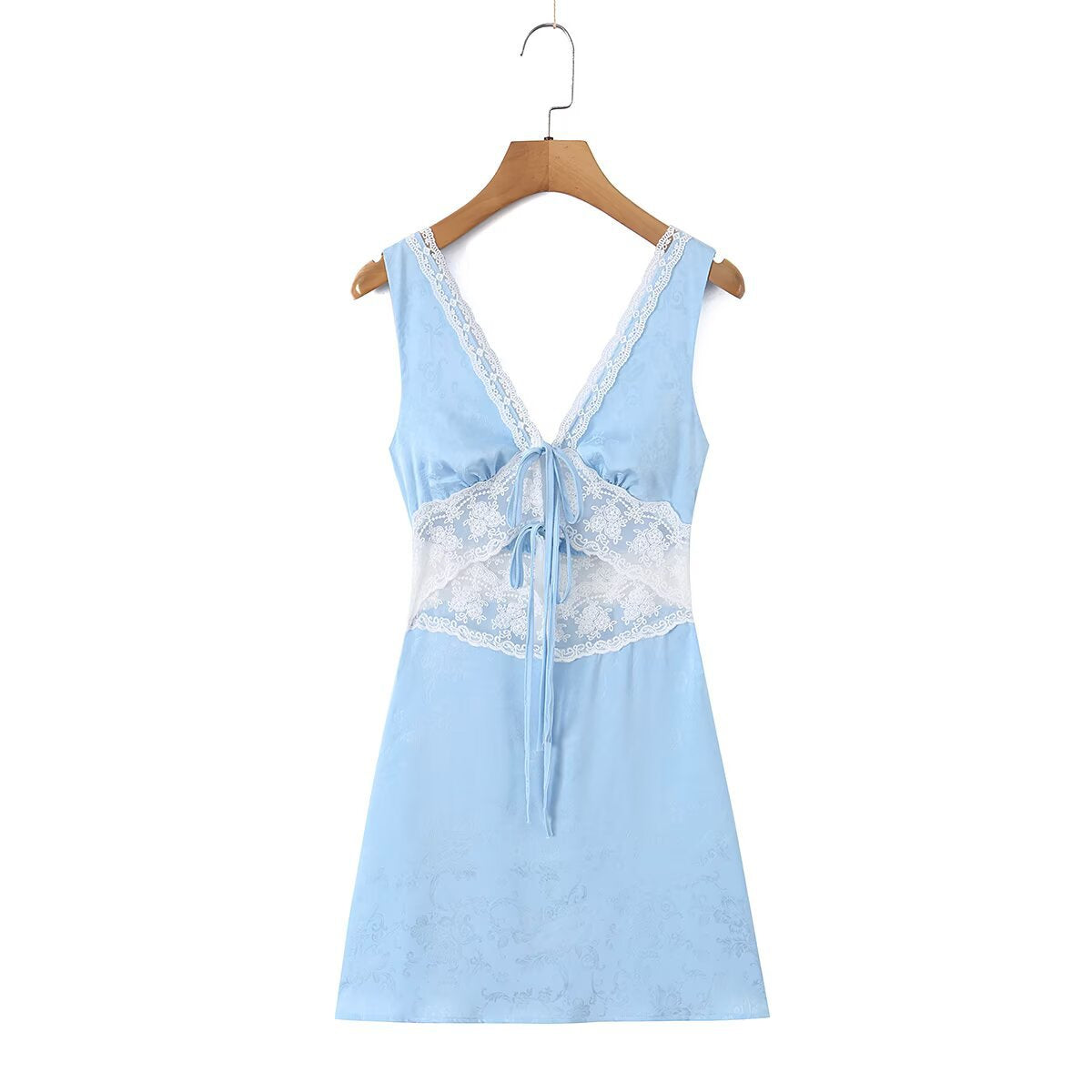 Satin mesh lace patchwork sleeveless dress